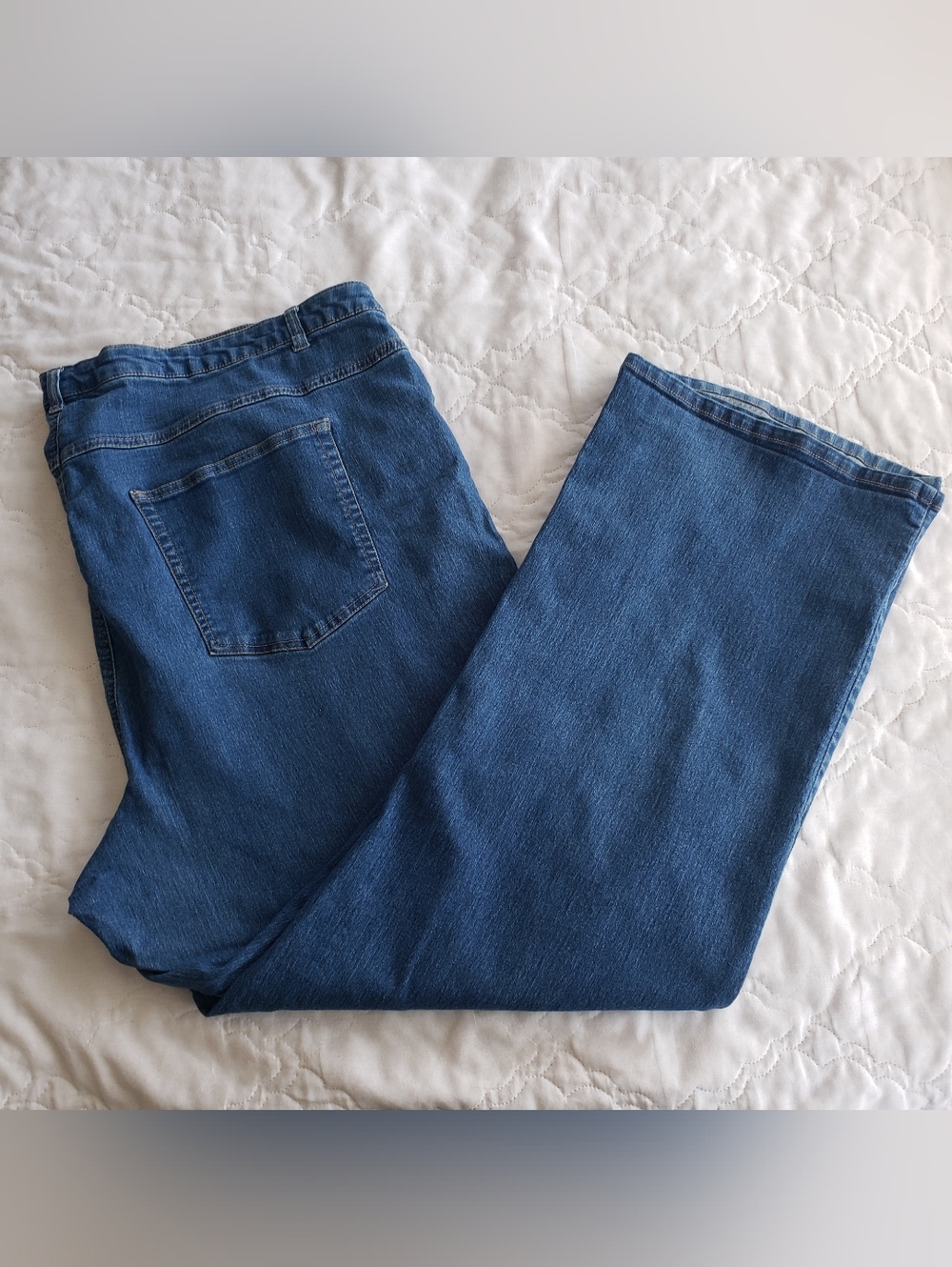 Woman Within Size 30T Blue Denim Flare Jeans High Rise Comfort Stretch Wide Leg
